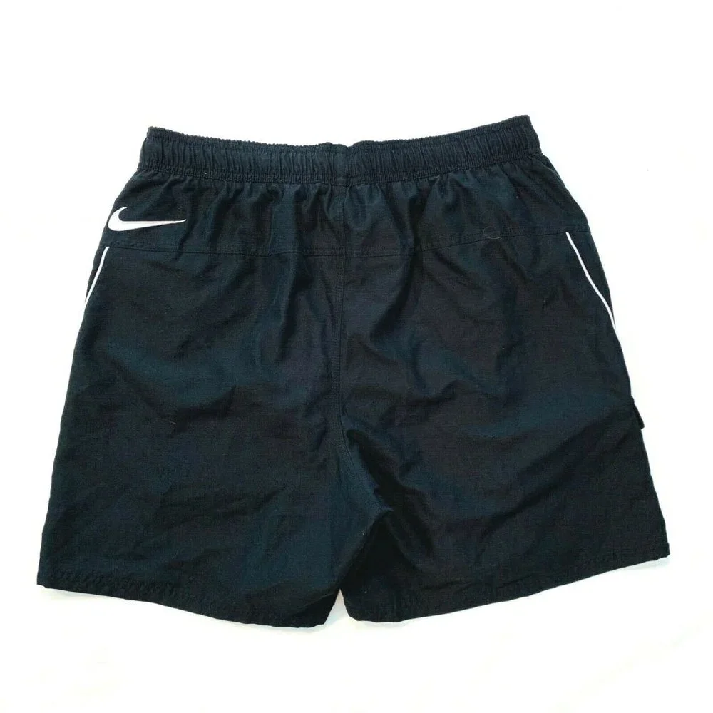 Vintage Nike Swoosh Swim Trunks Board Shorts Mesh Brief Lined‎ XL Black EUC